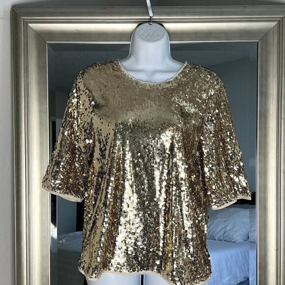 AZAI Vincent Sparkle Blouse Color Gold Size S - Picture 1 of 10